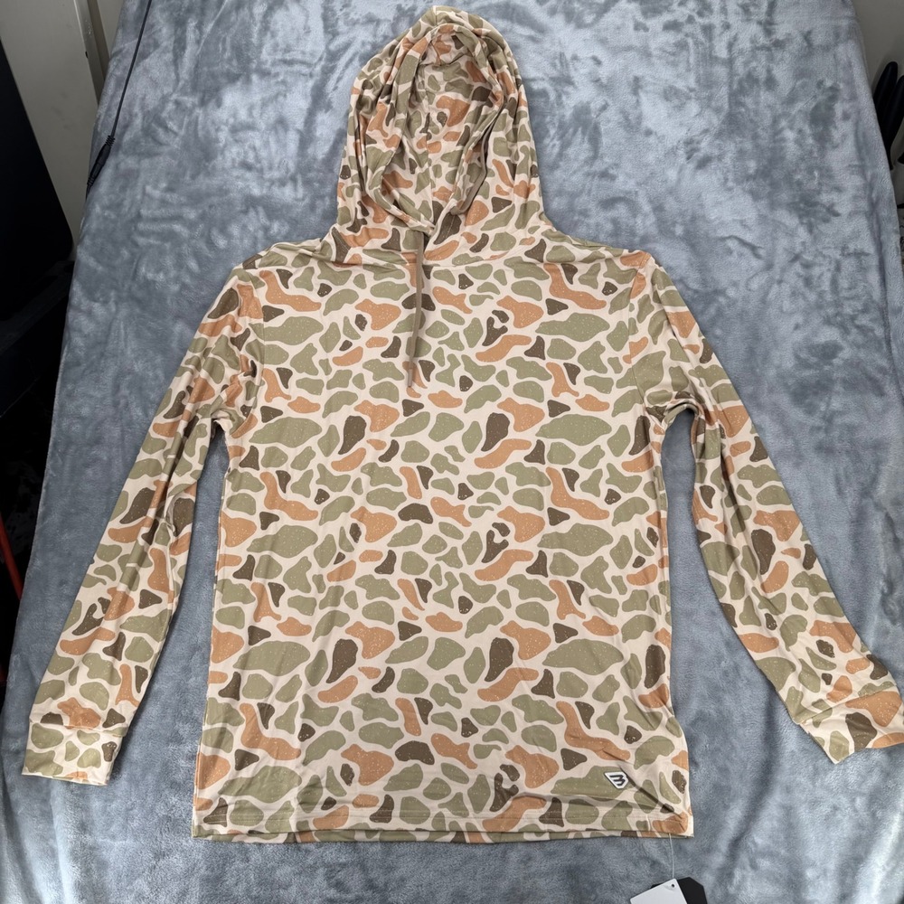 BURLEBO PerformanceHoodie Mens M Tan CamoDuck Hunt UPF 50 SunProtection